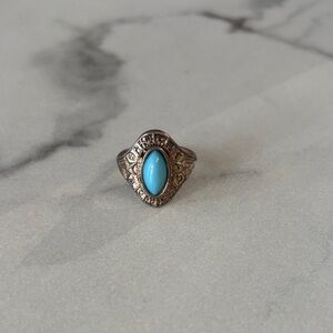 Sterling-Style Turquoise Oval Ring - Blue Accent